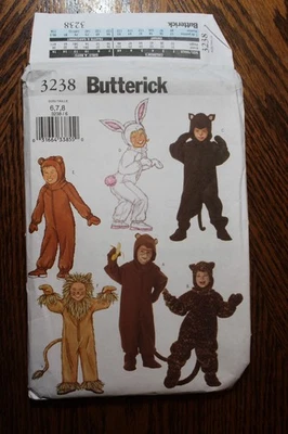 Butterick 3238 Jumpsuit Animal Costumes Bear, Lion, Bunny, Cheetah Sz 6-8 UNCUT - Image 1 of 3