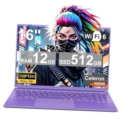 2025 16 Inch Gaming Laptop N5095 (Up to 2.9 GHz) 12GB RAM+512GB SSD Purple - Image 1 of 4