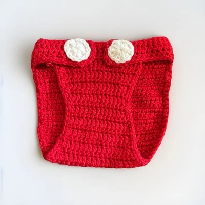 Crochet Hecho a Mano Bebé Rojo Mickey Mouse 2 Botones Blancos Pull-On Pañal Cubierta Foto 1 de 4