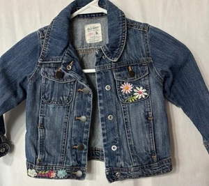 OLD NAVY Sz 3T Denim Jean Jacket Embroidery Flower Front & Back & Butterflies - Picture 1 of 8