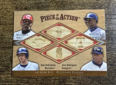 2001 SP Game Bat Piece of the Action Quad Used Ken Griffey Jr Alex Rodriguez SSP - Image 1 of 2
