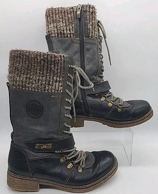 Spring Step Ababi Women's Black Gray Leather Knitted Biker Riding Boots EU 40 - Image 1 of 4