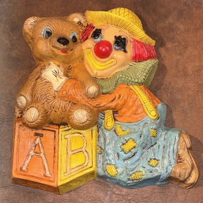 De colección 1985 Payaso Oso de Peluche Espuma Decoración de Pared Placa Niños Guardería (Diseños Frank) Foto 1 de 4