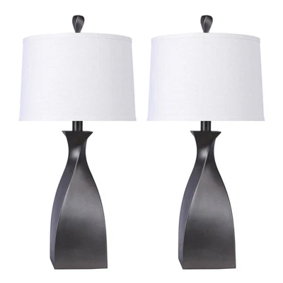 Lámparas de mesa de poliresina de 30" con cuerpo retorcido y tambor de lino Foto 1 de 4