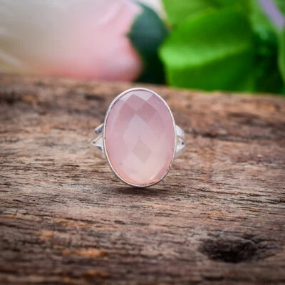 Magnificent Rose Quartz Gemstone 925 Sterling Silver Handmade Ring Love For Her - Image 1 of 4