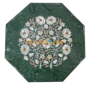 Mesa de centro 12" mármol verde madreperla incrustación floral cocina artes B177 - Imagen 1 de 4