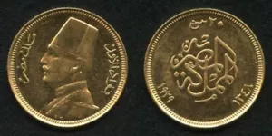 Beautiful Small Egypt Gold Coin 1929 Twenty Piastre King Fuad I AU+++ - Picture 1 of 3