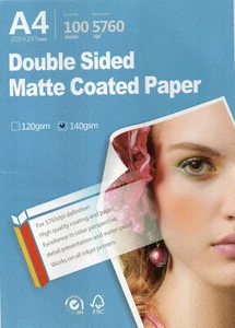 Double sided matte 140gsm Photo Paper 8.3"x11.7" A4 Size 100 sheets - Afbeelding 1 van 5