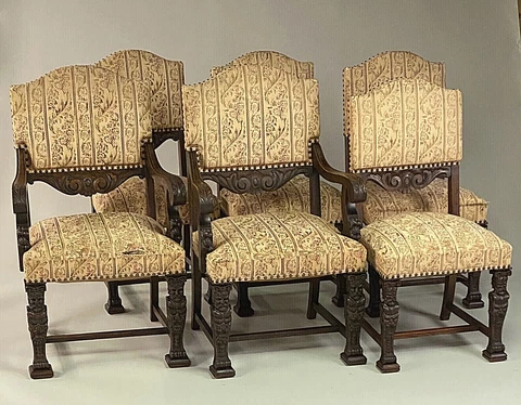 SET OF 6 RENAISSANCE REVIVAL CARVED OAK DINING CHAIRS Cover