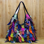 Designer Women's Genuine Leather Multi-color Handbag, Tassel Tote Shoulder Bags