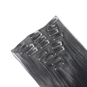 Extension Capelli Clip in Jet Black Lisci Testa Piena Resistente al Calore Morbido Setoso - Foto 1 di 3