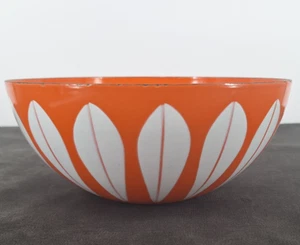 Vintage Catherine Holm of Norway MCM Large Orange Enamel Lotus Bowl 9.25" - Picture 1 of 24