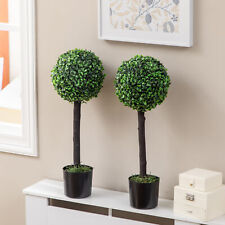 Set of 2 Decorative Artificial Plants Boxwood Ball Trees for Indoor Outdoor