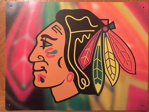 Tin Sign Vintage Chicago Blackhawks NHL - Picture 1 of 1