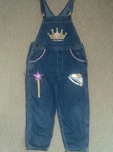 Masha Jean Overalls Girls 6X Denim Embroidered Princess Crown Tiara Wand Vintage - Picture 1 of 12