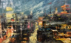 City Embrace by Elena Bond Original Mixed Media on Canvas Signed UNFRAMED - Picture 1 of 1