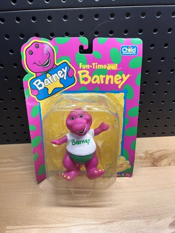 Fun-Time Barney Vinyl Toy Figure - Child Dimension Hasbro 1993 NEW Bent Package Cover