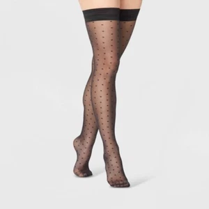 Women's Sheer Square Dot Thigh Highs - A New Day Black M/L - Picture 1 of 1