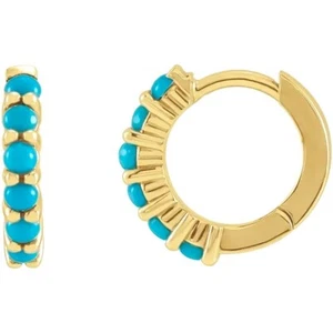 Turquoise Hoop Earrings 14K Yellow White Rose Gold Platinum or Sterling Silver - Picture 1 of 9