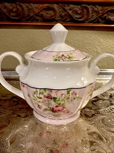 Victorian Style Porcelain Sugar Bowl Pink Roses w/Gold Trim by Eileen's Reserve - Picture 1 of 7