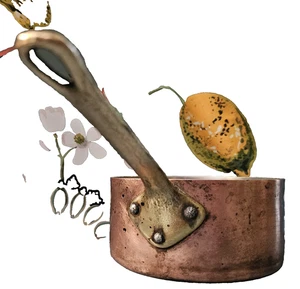 Primitive Vintage Small Copper Sauce Pan w/ Brass Handle, Unmarked, No Lid, Flat - Picture 1 of 6