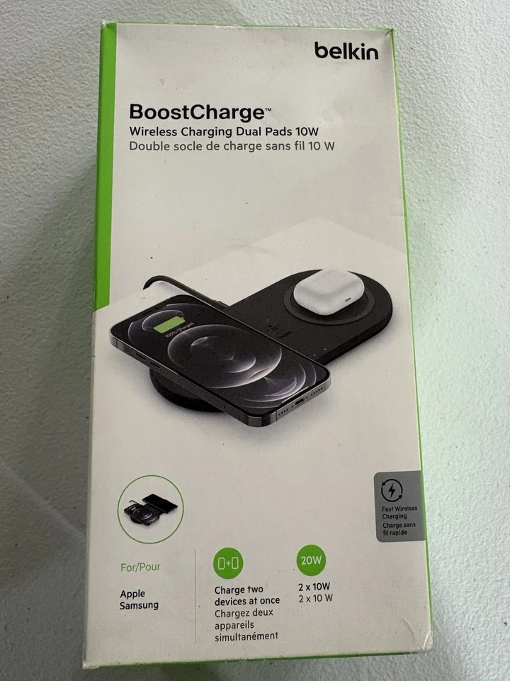 Almohadilla de carga inalámbrica doble Belkin 10W Boost Charge para Apple / Samsung ¡Nueva!!! Foto 1 de 1