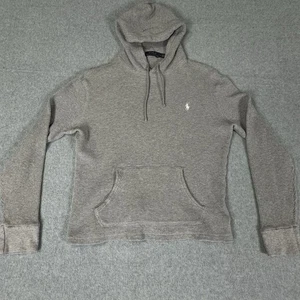 Polo Ralph Lauren Hoodie Mens M Gray Cotton Waffle Knit Thermal Sweatshirt - Picture 1 of 7