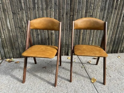DOS sillas plegables STACKMORE modernas de mediados de siglo de colección ~ madera/cosecha oro V Foto 1 de 4