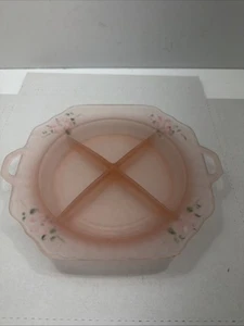 Vintage handbemalt satiniert matt rosa Vertiefung Glas geteilt Servier Party Teller - Bild 1 von 5