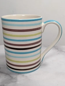 Marks & Spencer ( M&S ) Stripe Stoneware Coffee Mug Turquoise Brown Green - Picture 1 of 9