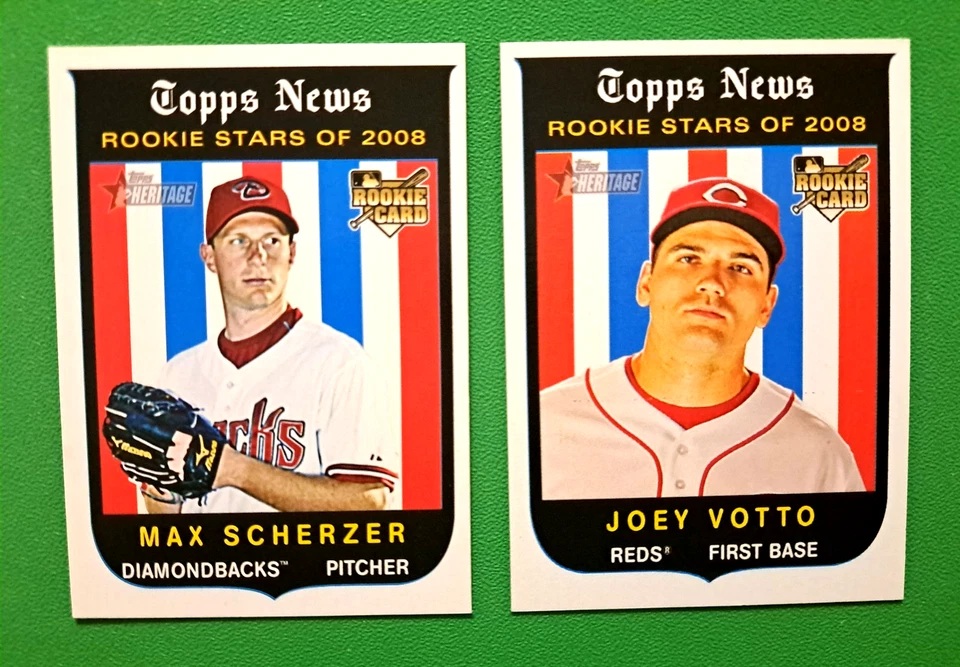 Topps Heritage Max Scherzer RC #519 2008 y Joey Votto RC #146 casi nuevo+ o mejor Foto 1 de 1