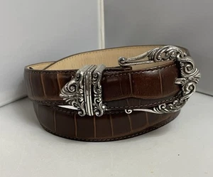 Brighton Belt S 28” Embossed Croc Leather Brown Silver Buckle 44508 Women's - Picture 1 of 11