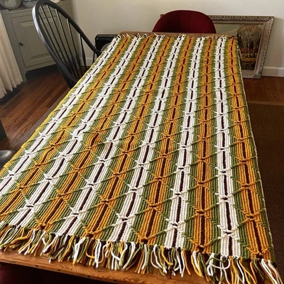 Cobertor afegão feito à mão design listrado creme abacate dourado anos 70 vintage 75x47” - Imagem 1 de 4