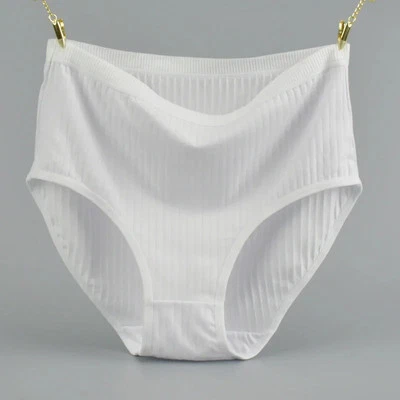 High Waist Cotton Panties Plus Size Women Soft Breathable Striped 1 Piece - Image 1 of 4