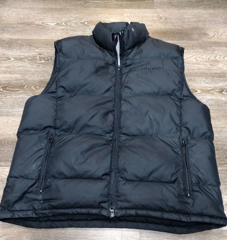Chaleco acolchado Quest plumón de ganso para hombre grande negro cremallera completa exterior nailon invierno Foto 1 de 4