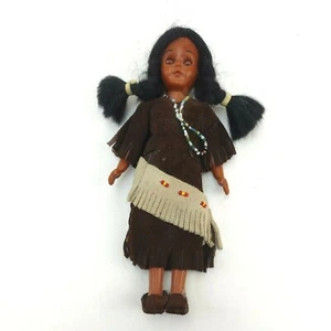 Unbranded Vintage Native American Indian 7.5" Girl Doll Brown Dress W/ Bead Used - Picture 1 of 7