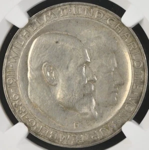 Germany 1911-F 3 Mark Wurttemberg Anniversary NGC AU 58 - Picture 1 of 5