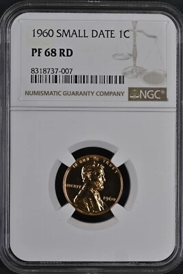 1960 Lincoln Memorial Small Date 1¢ NGC PF 68 RD - Image 1 of 2