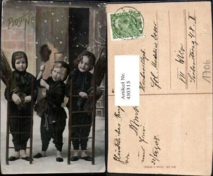 430315,Drei Kinder als Schornsteinfeger Rauchfangkehrer Neujahr - Bild 1 von 1