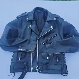 Black Leather Motorcycle Moto Biker Jacket Hot leathers Made In USA Mens 40 - Picture 1 of 24