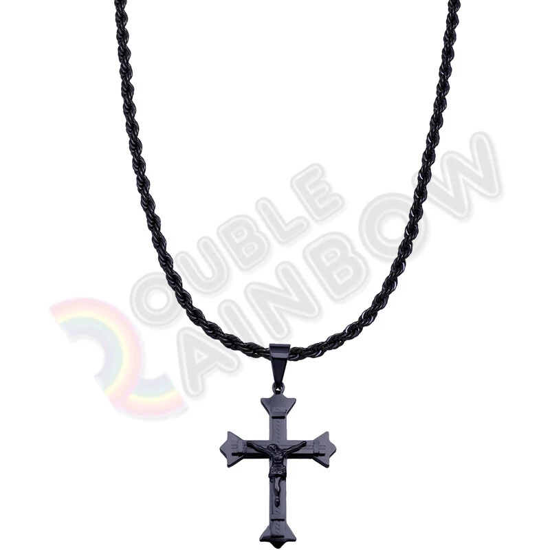 Men Stainless Steel Jesus Cross Pendant 5mm Rope 18-36" inch Chain Necklace P27  - Image 1 of 1