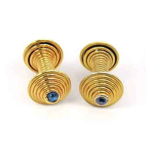 Vintage Cuff Links Coiled Wire Springs With Blue Stones Gold Tone Pair   #GG - Picture 1 of 6
