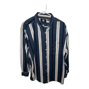 Camisa Santana Para Hombre Azul Rayas Abotonada Manga Larga Talla L De Colección Años 90 Preppy - Imagen 1 de 7