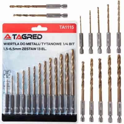 Bit Bohrer Set HSS 13 tlg TITAN 1,5 - 6,5 mm Bithalter 1/4 Zoll Bohrer Tagred® - Bild 1 von 3