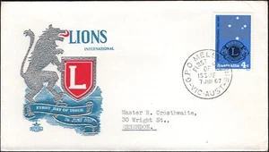 Estampilla 4c de los Australia Lions International 1967 dirección real FDC, en muy buen estado - Imagen 1 de 1
