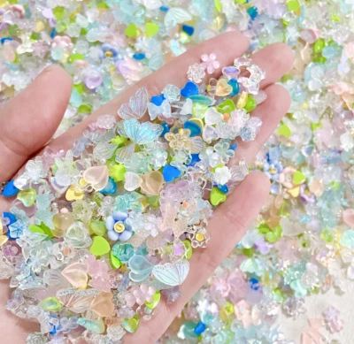 Dijes para arte en uñas joyería resina rosa flor camelia mariposa corazón moño NH25 Foto 1 de 4