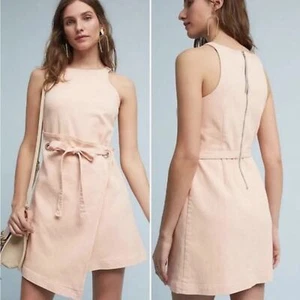 HOLDING HORSES ANTHROPOLOGIE Denim Pink Regatta Apron Wrap Dress 6 - Picture 1 of 6