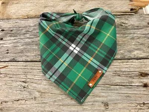 Dog Bandana, Irish Plaid, Traditional Tie, Personalized Leather Name Tag - Picture 1 of 8