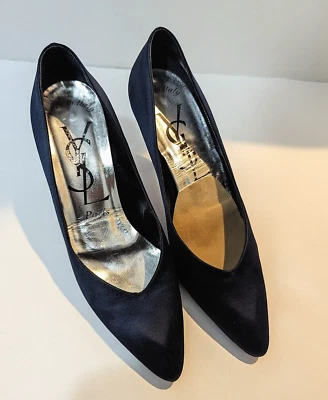 Zapatos de salón Yves St. Laurent vintage mate satinado azul marino talla 7,5 tacones para mujer Foto 1 de 4