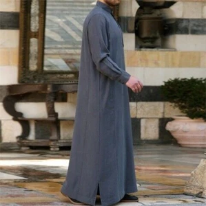 Muslim Full Length Long Sleeve Jubba Loose Thobe Islamic Kaftan - Picture 1 of 10